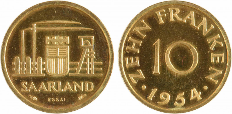 Allemagne, Sarre, essai de 10 francs, 1954 Paris
A/SAARLAND
Scène industrielle...