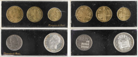 Monaco, Rainier III, cinq essais en deux coffrets 10, 20 et 50 centimes 1962, 1 et 5 francs 1960, Paris
A/RAINIER III PRINCE DE MONACO
Tête à droite...