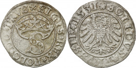 Sigismund I Old
POLSKA/ POLAND/ POLEN / POLOGNE / POLSKO

Zygmunt I Stary. Szelag (Schilling) 1531, ToruE� / Torun 

Wariant z koE�cC3wkD� na awe...