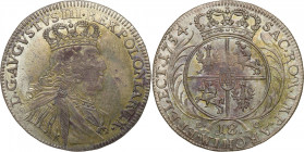 Augustus III the Sas 
POLSKA/ POLAND/ POLEN/ LITHUANIA/ LITAUEN

August III Sas. Ort 18 groszy (Groschen) 1754, Lipsk - VERY NICE 

Kolorowa paty...