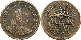 Augustus III the Sas 
POLSKA/ POLAND/ POLEN/ LITHUANIA/ LITAUEN

August III. Grosz (Groschen) (3 Szelag (Schilling)i) 1754, Gubin 

Wariant z cyf...