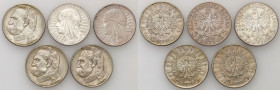 Poland II Republic
POLSKA / POLAND / POLEN / POLOGNE / POLSKO

II RP. 5 zlotych PiE�sudski, Womens Head 1932-1936, group 5 coins 

Monety okoE�o ...