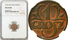 Poland II Republic
POLSKA / POLAND / POLEN / POLOGNE / POLSKO

II RP. 1 grosz (groschen) 1923 NGC MS65 RB 

Menniczy egzemplarz pierwszego roczni...