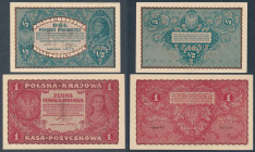 Polish banknotes, notes and bonds
POLSKA / POLAND / POLEN / PAPER MONEY / BANKNOTE

1/2 marki polskiej 1920, 1 marka polska 1919, group 2 banknotC3...