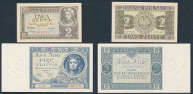 Polish banknotes, notes and bonds
POLSKA / POLAND / POLEN / PAPER MONEY / BANKNOTE

2 zlote 1936 seria DZ, 5 zlotych 1930 seria BJ, group 2 banknot...