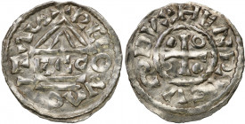 Medieval coin collection - WORLD
POLSKA / POLAND / POLEN / SCHLESIEN / GERMANY

Bavaria, Regensburg, Henry II (985-995). Denarius 

Aw.: KrzyE < ...