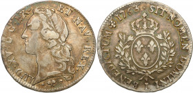 France
France, Louis XV (1715-1774). Ecu 1763, Bayonne. 

Przebitka ostatniej cyfry daty. Kolorowa patyna.KM# 512.12

Details: 29,06 g Ag 
Condi...