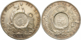 Guatemala
Guatemala. Peso 1889 with a counter on a Peruvian coin 

Menniczej E�wieE