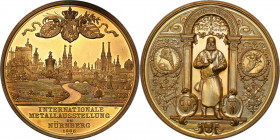 Germany
Germany, Nuremberg. Medal 1885 (Strbel bei Lauer), international metal exhibition 

Aw.: Trzy herby pod koronD� nad miastem, w odcinku napi...