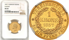 Germany
Germany, Saxony. Johann (1854-1873). 1 Krone 1857 F, Dresden NGC MS60 - RARE 

Wspaniale zachowany egzemplarz, w duE