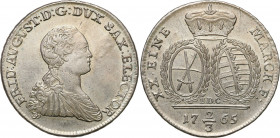 Germany
Germany, Saxony. Frederick Augustus III. Gulden (2/3 Thaler) 1765 EDC, Dresden 

Delikatny poE�ysk menniczy, wyraE:ne detale. Lekko przetar...