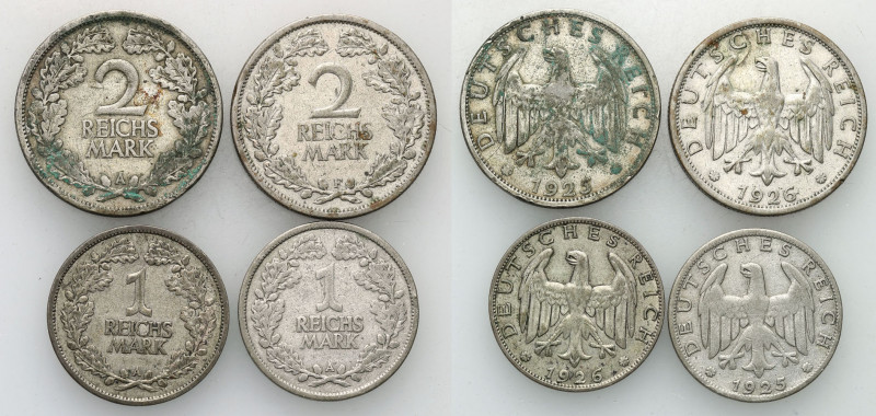 Germany
Germany, Weimar Republic. 1, 2 marks 1925-1926 A, F, set of 4 coins 
...