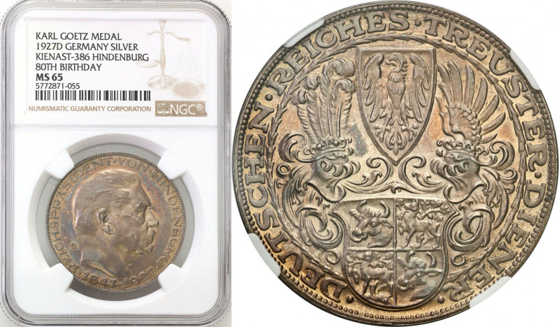 Germany
Germany. Medal in size 5 marks 1927 - 80th birthday of Hindenburg NGC M...