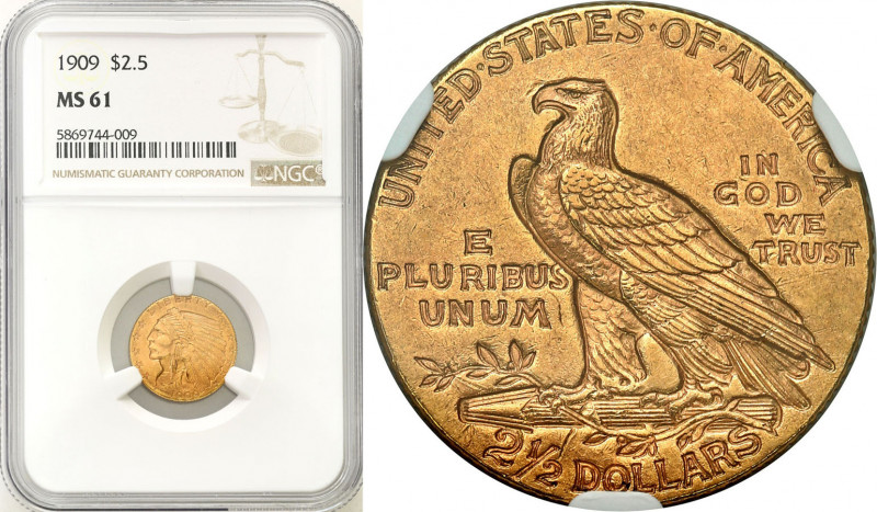 USA (United States of America)
USA. 2 1/2 dollars 1909, Philadelphia NGC MS61 ...