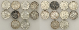 British India
Dutch India 1/10 Gulden 1938-1949, set of 10 

PiD�knie zachowane. 

Details: Ag 
Condition: 1/1- (UNC/UNC-)