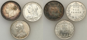 Great Britain
England. Victoria (1837-1901). Sixpence 1874, 1887, 1896, set of 3 coins 

Rocznik 1874 pokryty lakierem. Seaby 3910, 3929, 3941

D...