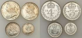 Great Britain
England. Victoria (1837-1901). 1 - 4 pence Maundy Set 1899 - BEAUTIFUL 

PiD�kny set 4 monet. 

Details: Ag 
Condition: 1 (UNC)