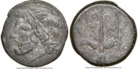 SICILY. Syracuse. Hieron II (ca. 275-215 BC). AE litra (19mm, 1h). NGC Choice VF. Head of Poseidon left, wearing taenia / ΙΕΡ-ΩΝΟΣ, trident head, dolp...
