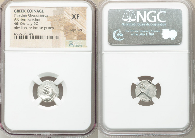 THRACE. Chersonesus. Ca. 4th century BC. AR hemidrachm (14mm). NGC XF, edge cuts...