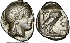 ATTICA. Athens. Ca. 440-404 BC. AR tetradrachm (27mm, 17.20 gm, 7h). NGC Choice AU 4/5 - 5/5. Mid-mass coinage issue. Head of Athena right, wearing cr...