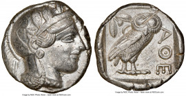 ATTICA. Athens. Ca. 440-404 BC. AR tetradrachm (25mm, 17.19 gm, 4h). NGC AU 5/5 - 2/5, test cuts. Mid-mass coinage issue. Head of Athena right, wearin...