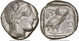 ATTICA. Athens. Ca. 440-404 BC. AR tetradrachm (25mm, 17.18 gm, 11h). NGC Choice VF 5/5 - 3/5. Mid-mass coinage issue. Head of Athena right, wearing c...