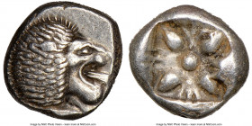 IONIA. Miletus. Ca. late 6th-5th centuries BC. AR 1/12 stater or obol (9mm). NGC AU. Milesian standard. Forepart of roaring lion left, head reverted /...