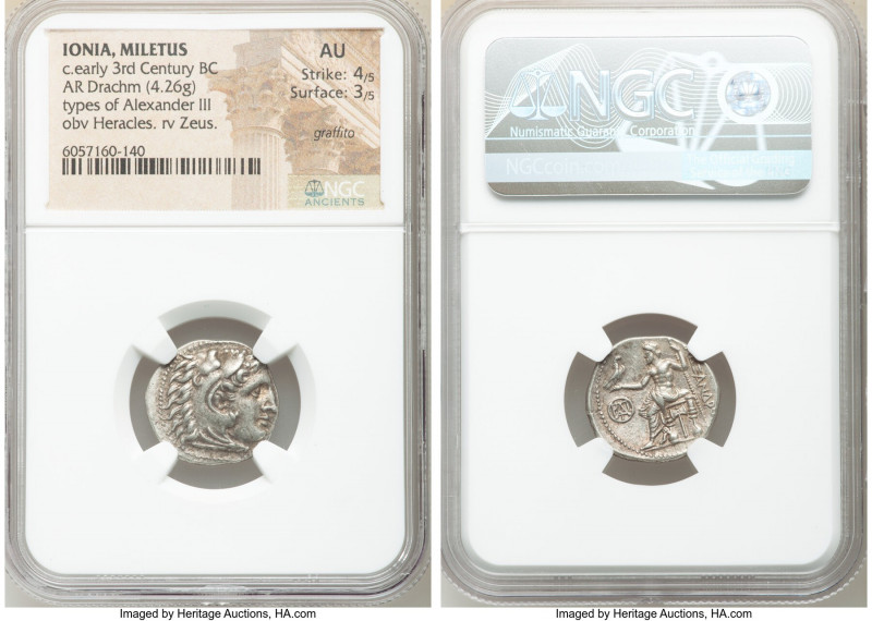 IONIA. Miletus. Ca. early 3rd century BC. AR drachm (18mm, 4.26 gm, 11h). NGC AU...