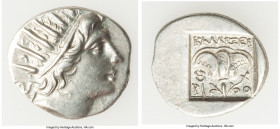 CARIAN ISLANDS. Rhodes. Ca. 88-84 BC. AR drachm (16mm, 2.25 gm, 12h). Choice XF. Plinthophoric standard, Callixei(nos), magistrate. Radiate head of He...