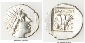 CARIAN ISLANDS. Rhodes. Ca. 88-84 BC. AR drachm (16mm, 2.68 gm, 1h). Choice XF. Plinthophoric standard, Eraporas, magistrate. Radiate head of Helios r...
