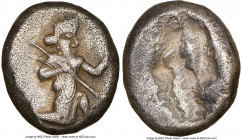 ACHAEMENID PERSIA. Darius I-Xerxes II (ca. 5th century BC). AR siglos (15mm). NGC XF. Ca. 485-480 BC. Persian king or hero, wearing cidaris and candys...