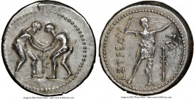 PAMPHYLIA. Aspendus. Ca. 325-250 BC. AR stater (23mm, 12h). NGC XF, brushed. Two wrestlers grappling; KY between / ΕΣΤFΕΔΙΥ, slinger standing right, p...