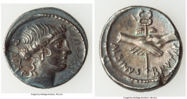 Albinus Bruti f. (ca. 48 BC). AR denarius (19mm, 3.71 gm, 10h). Choice VF, scratches, filled edge cut, edge filing. Rome. PIETAS, head of Pietas right...