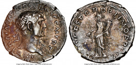 Trajan (AD 98-117). AR denarius (19mm, 6h). NGC XF. Rome, AD 103-111. IMP TRAIANO AVG GER DAC P M TR P, laureate bust of Trajan right, with slight dra...