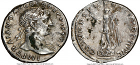 Trajan (AD 98-117). AR denarius (19mm, 7h). NGC Choice VF. Rome, ca. AD 103-111. IMP TRAIANO AVG GER DAC P M TR P, laureate head of Trajan right, drap...