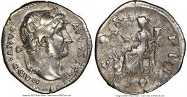 Hadrian (AD 117-138). AR denarius (18mm, 6h). NGC Choice VF. Rome, AD 126-127. HADRIANVS-AVGVSTVS, laureate head of Hadrian right, slight drapery on l...
