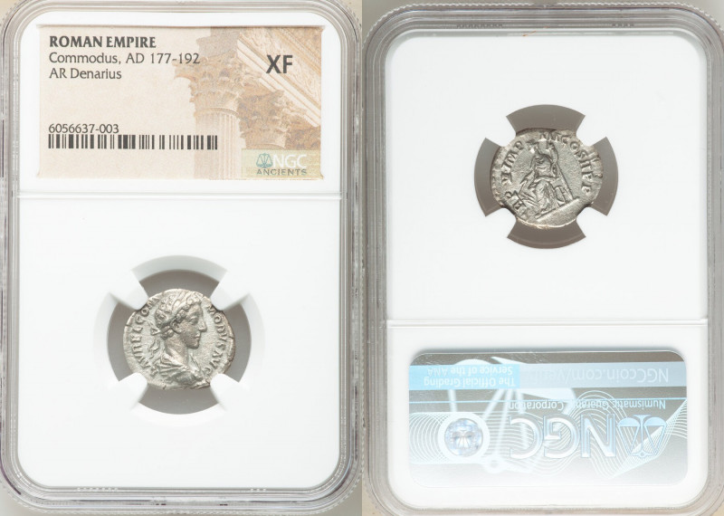 Commodus, as Augustus (AD 177-192). AR denarius (19mm, 5h). NGC XF. Rome, Decemb...