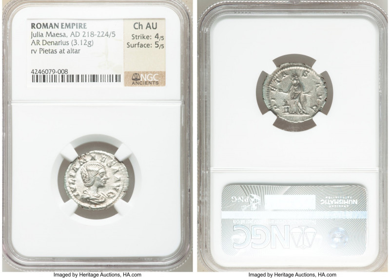 Julia Maesa (AD 218-224/5). AR denarius (20mm, 3.12 gm, 6h). NGC Choice AU 4/5 -...