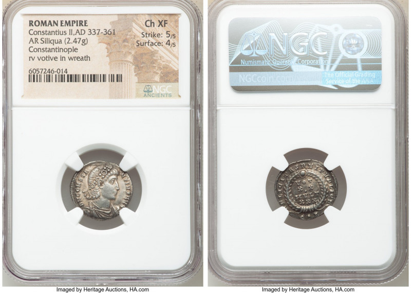 Constantius II, as Augustus (AD 337-361). AR siliqua (18mm, 2.47 gm, 11h). NGC C...