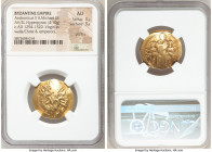 Andronicus II Palaeologus (AD 1282-1328), with Michael IX. EL hyperpyron (24mm, 4.10 gm, 6h). NGC AU 3/5 - 3/5, graffito. Constantinople, ca. AD 1303-...