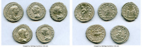 ANCIENT LOTS. Roman Imperial. Lot of five (5) AR denarii. VF-XF. Includes: Five Roman Imperial denarii, various emperors with different types. Total f...