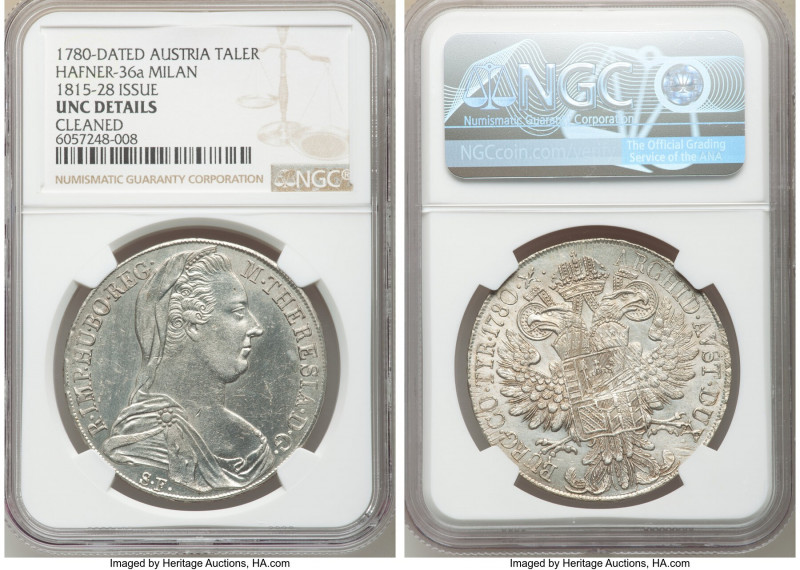 Maria Theresa Taler 1780-Dated (1815-1828) UNC Details (Cleaned) NGC, Milan mint...