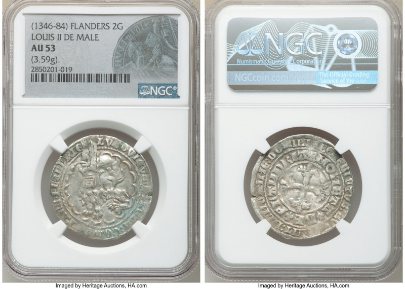Flanders. Louis II de Mâle Double Gros (Botdraeger) ND (1346-1384) AU53 NGC, DeM...