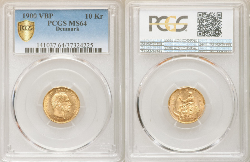 Christian IX gold 10 Kroner 1900 (h)-VBP MS64 PCGS, Copenhagen mint, KM790.2. 
...