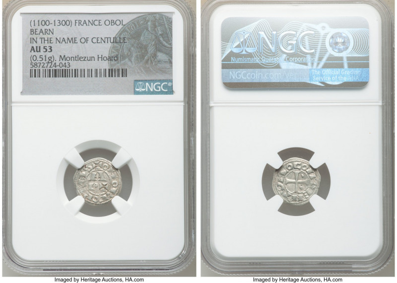 Bearn Obol ND (1100-1300) AU53 NGC, Bearn mint. 0.51gm. In the name of Centulle....