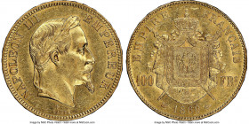 Napoleon III gold 100 Francs 1869-BB MS60 NGC, Strasbourg mint, KM802.2, Fr-551, Gad-1136. Mintage: 14,000. Conservatively graded. AGW 0.9334 oz. 

...