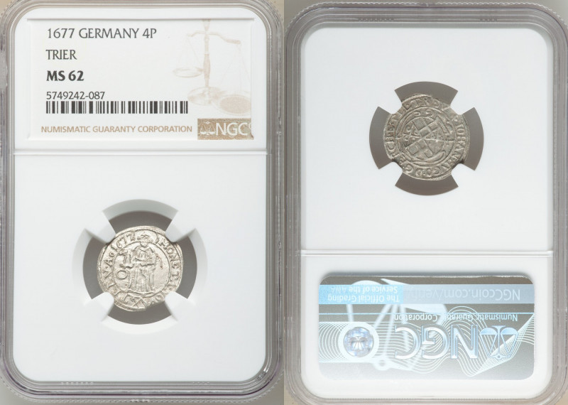 Trier. Johann Hugo 4 Pfennig 1677 MS62 NGC, KM138. 

HID09801242017

© 2020 ...