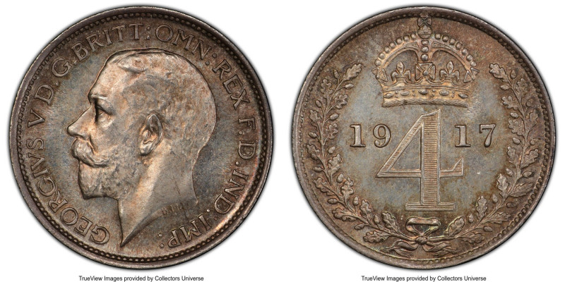 George V 4-Piece Certified Prooflike Maundy Set 1917 PCGS, 1) Penny - PL65, S-40...