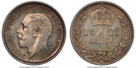 George V 4-Piece Certified Prooflike Maundy Set 1917 PCGS, 1) Penny - PL65, S-4020 2) 2 Pence - PL66, S-4019 3) 3 Pence - PL65+, S-4018 4) 4 Pence - P...