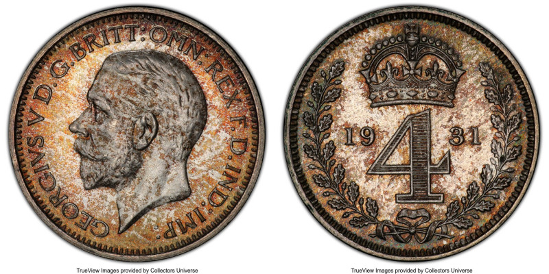 George V 4-Piece Certified Prooflike Maundy Set 1931 PCGS, 1) Penny - PL66, KM83...